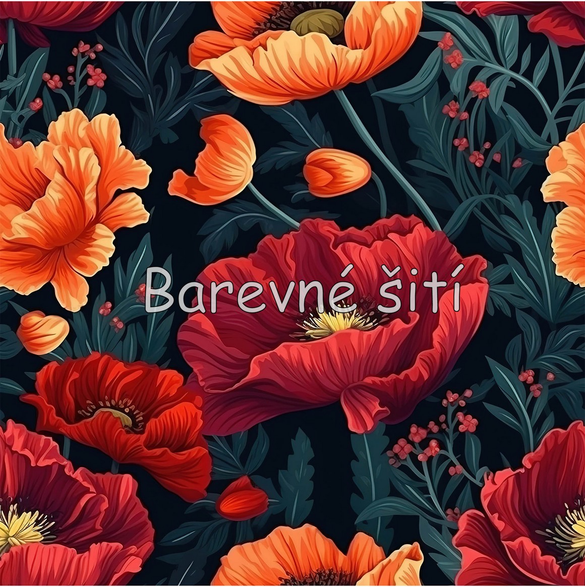 Teplákovina Rozkvetlé oranžovočervené květy (E)