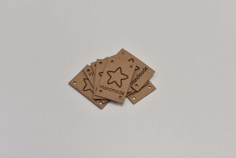 Štítek koženka, Handmade hvězda béžová krátký (E)