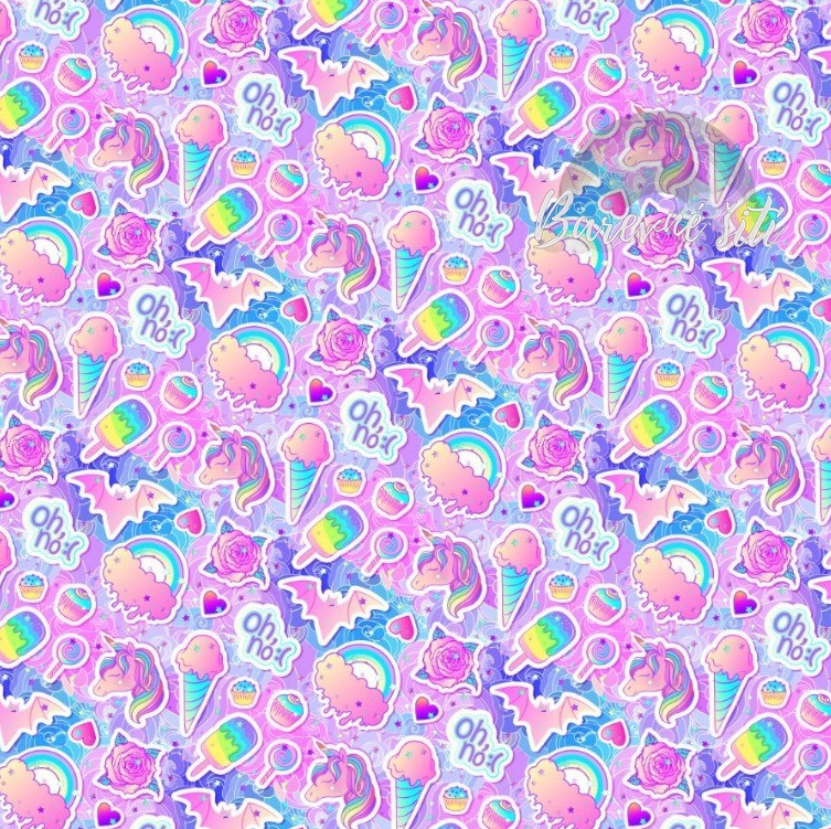Úplet Sladkosti, duhy, jednorožci, pink (E)