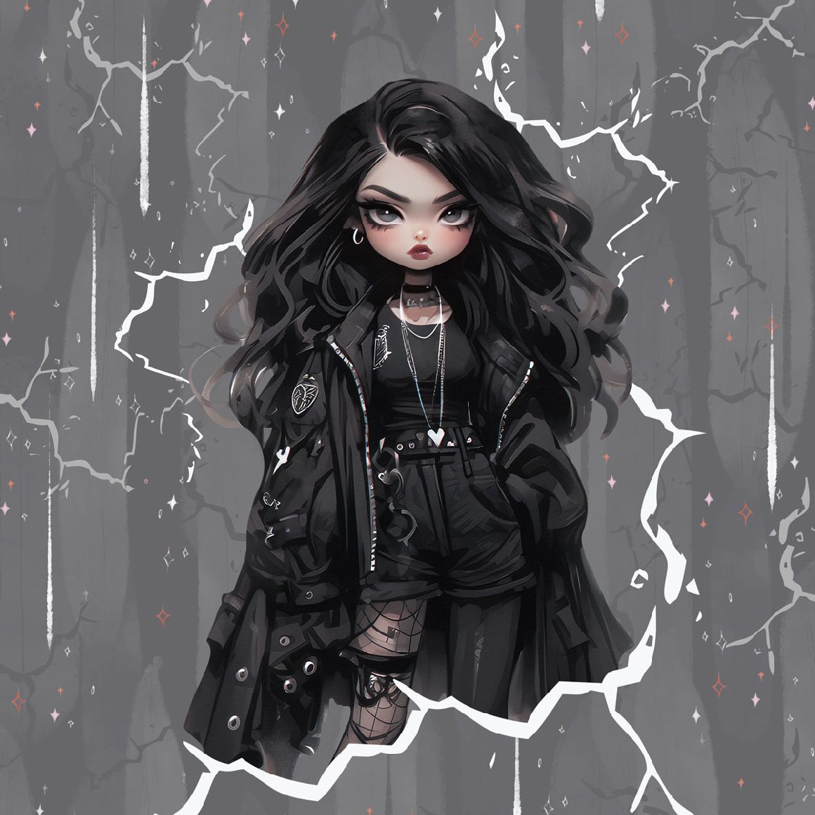 Teplákovina, Gothic girl, tmavovláska, panel (E)