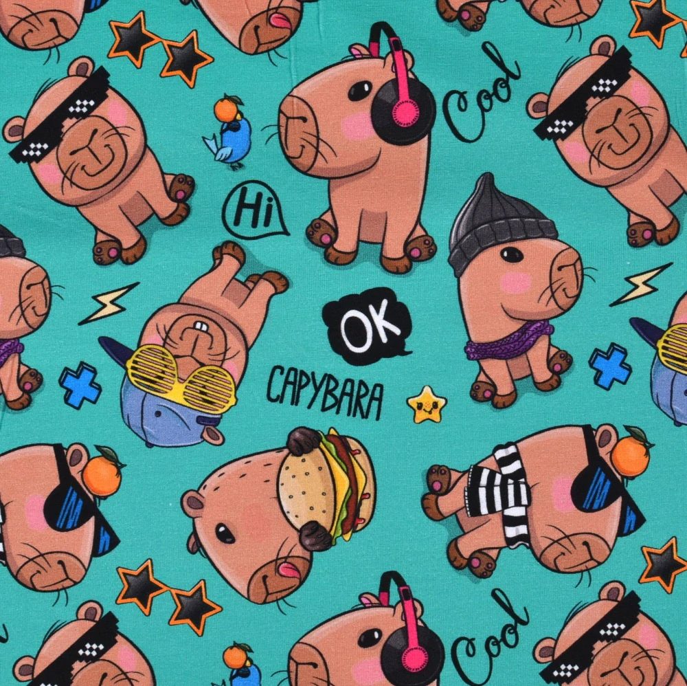 Úplet, Capybara kreslená, zelený podklad (E)