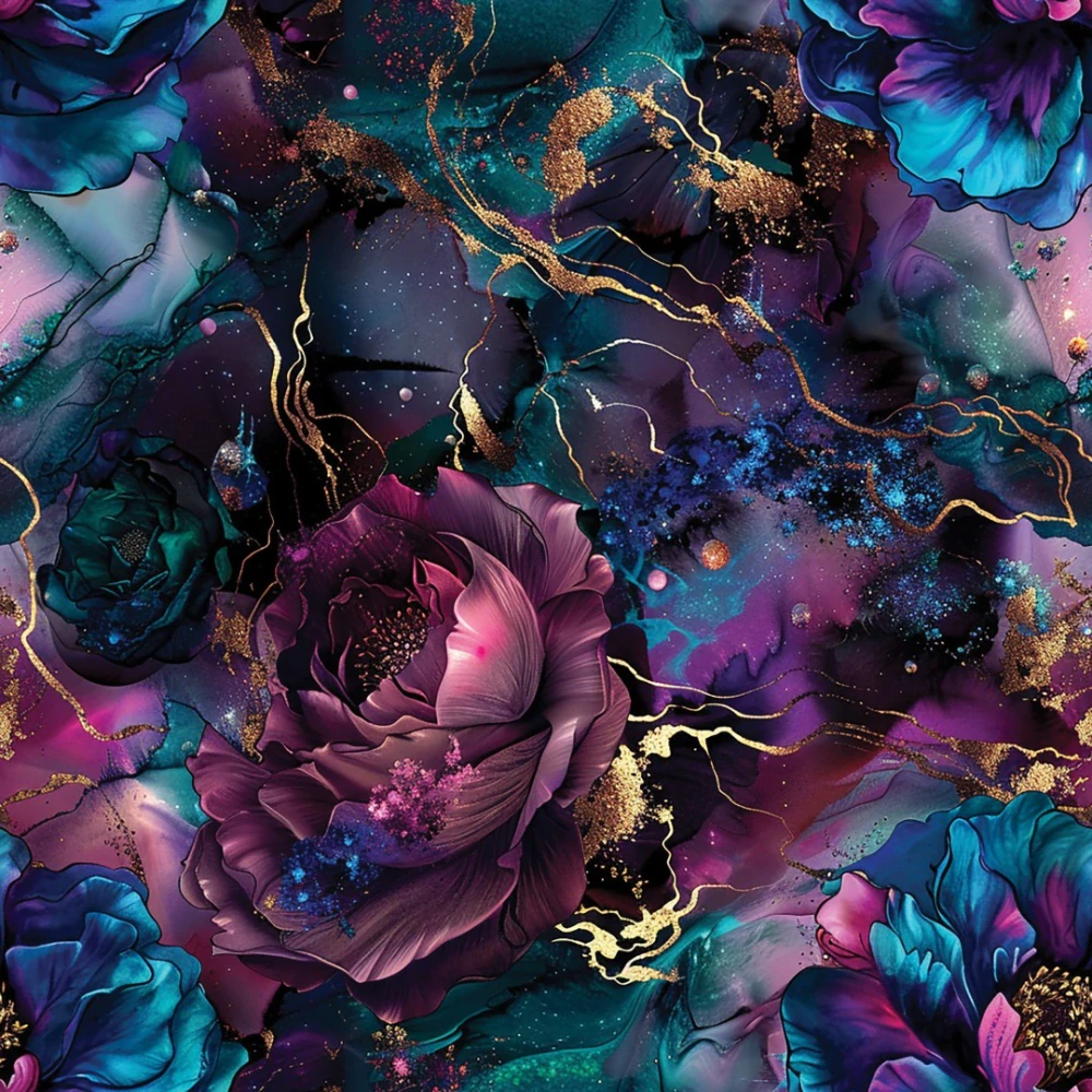 Silky, Fialovo purpurové růže se zlatou (E)