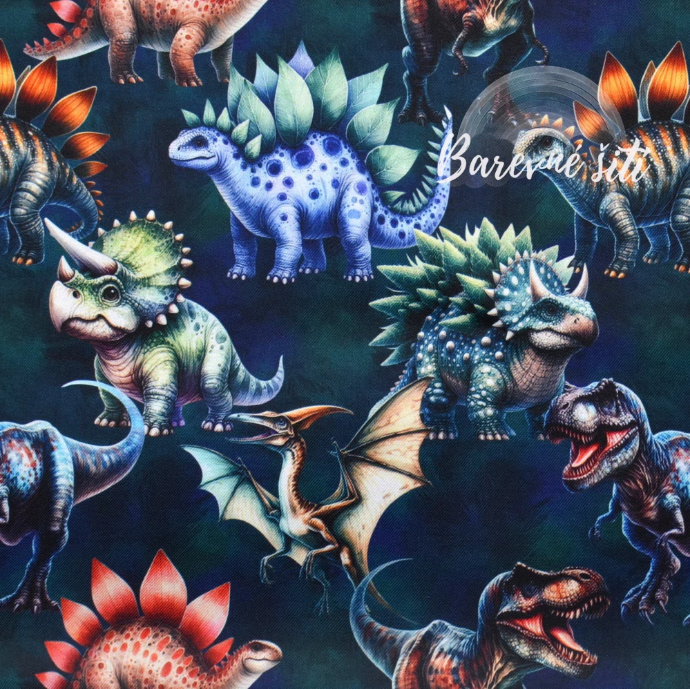 Zimní softshell Dinosauři na tmavě zelené (E)