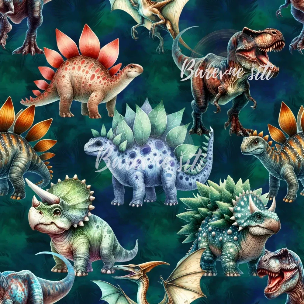Zimní softshell Dinosauři na tmavě zelené (E) 0,75m/ks