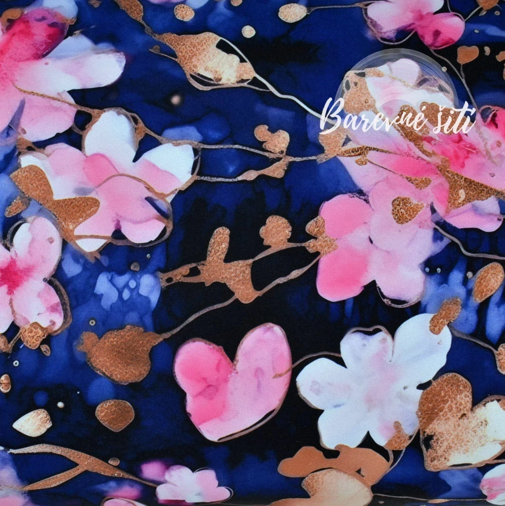 Jarní softshell Růžovozlaté srdíčkové květy (E)