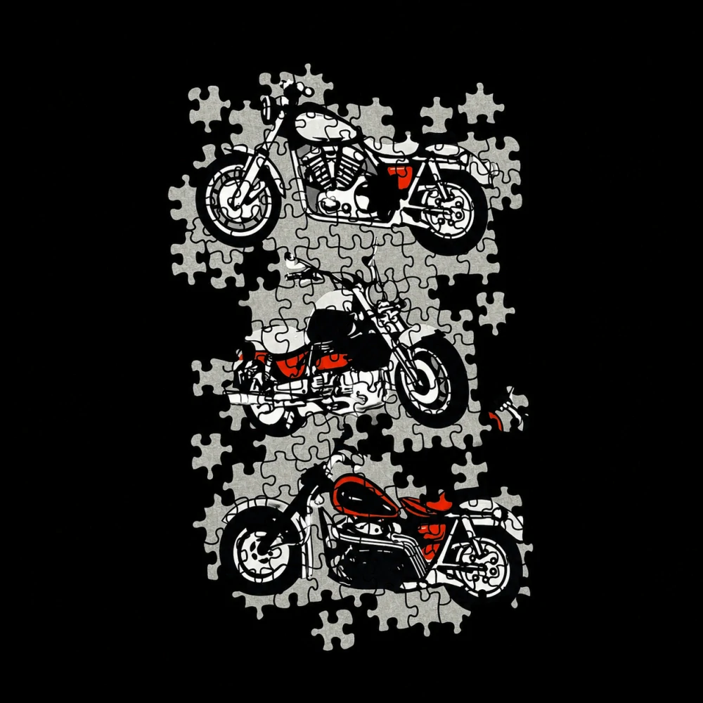 Úplet, Motorky ala puzzle, panel na přední díl (E)