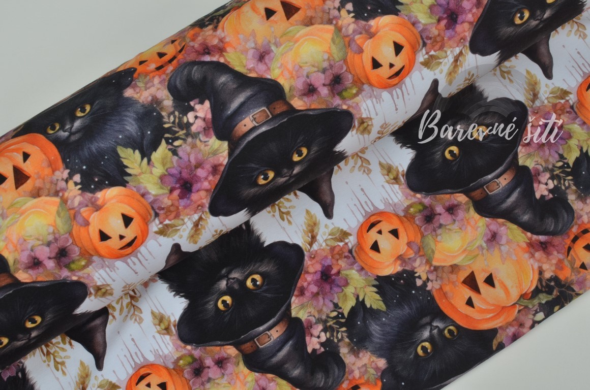 Úplet Halloweenské černé kočky, dýně (E)