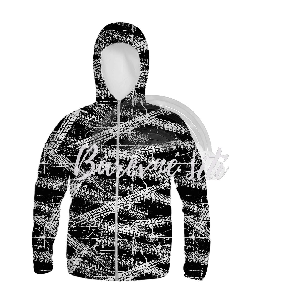 Zimní softshell Otisky pneumatik na černé PŘEDOBJEDNÁVKA (P)