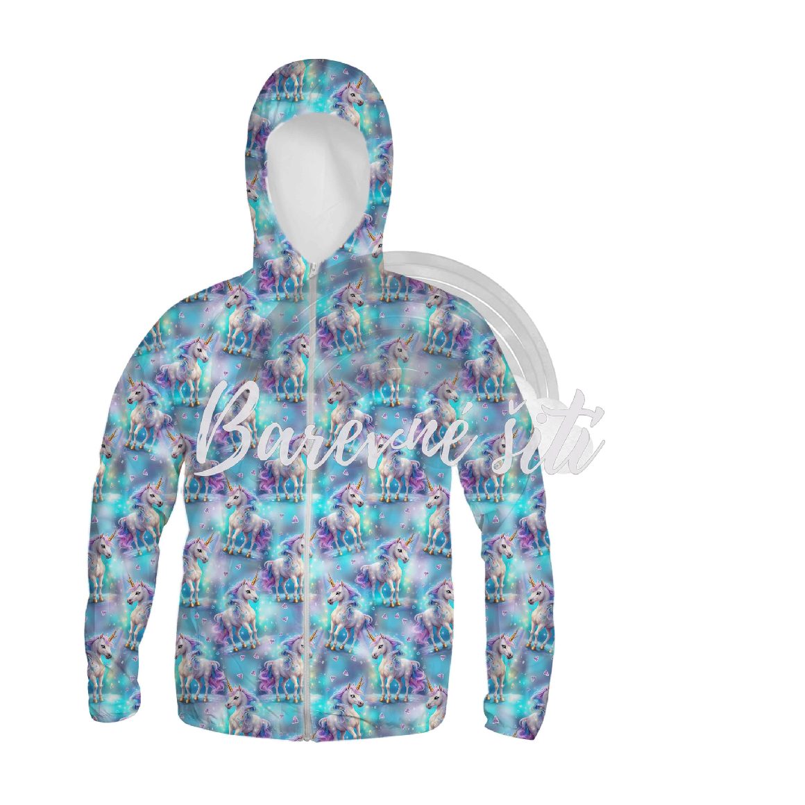 Zimní softshell Bílí jednorožci fialovomodrá PŘEDOBJEDNÁVKA (P)
