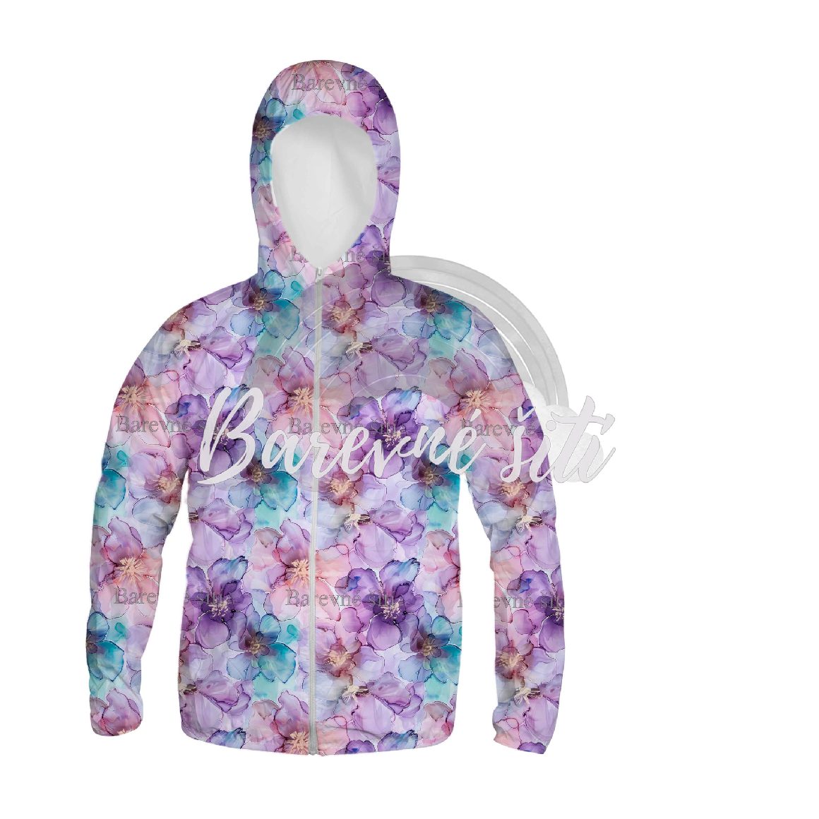 Zimní softshell Průsvitné květy fialkovozelené PŘEDOBJEDNÁVKA (P)