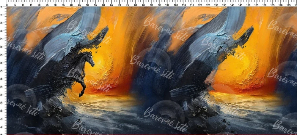 Úplet, Kůň ve žlutočerných vlnách, panel (E) II. jakost - fleky