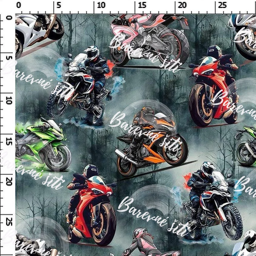 Zimní softshell Barevné motorky na šedé (E) 1m/ks