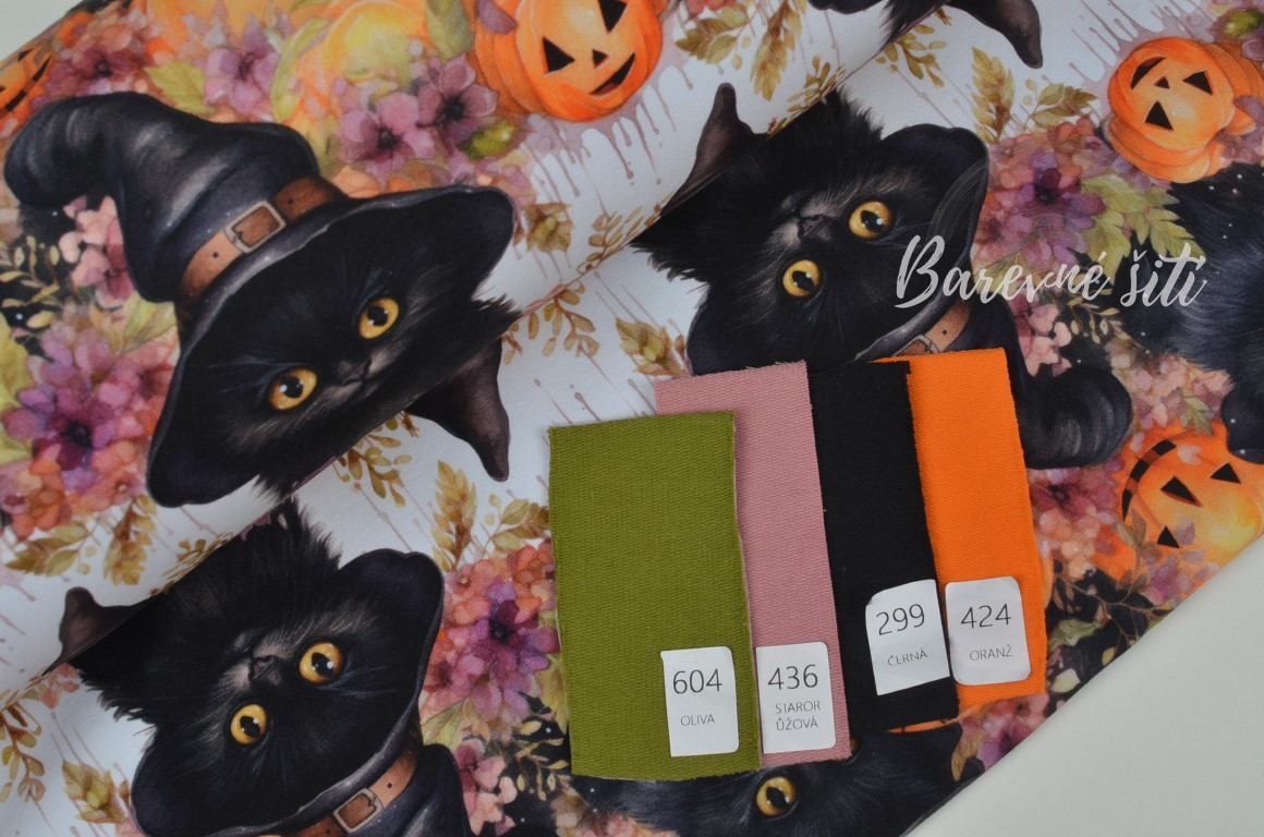 Úplet Halloweenské černé kočky, dýně (E)