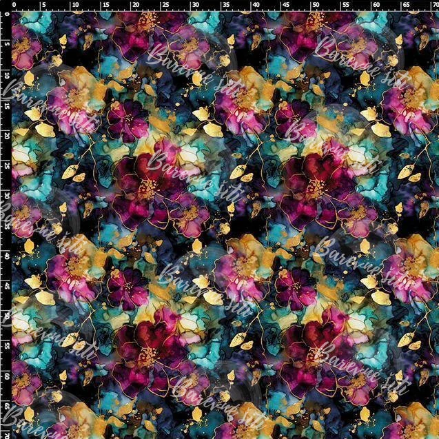 Zimní softshell Tmavší inkoustové květy se zlatem PŘEDOBJEDNÁVKA (P)