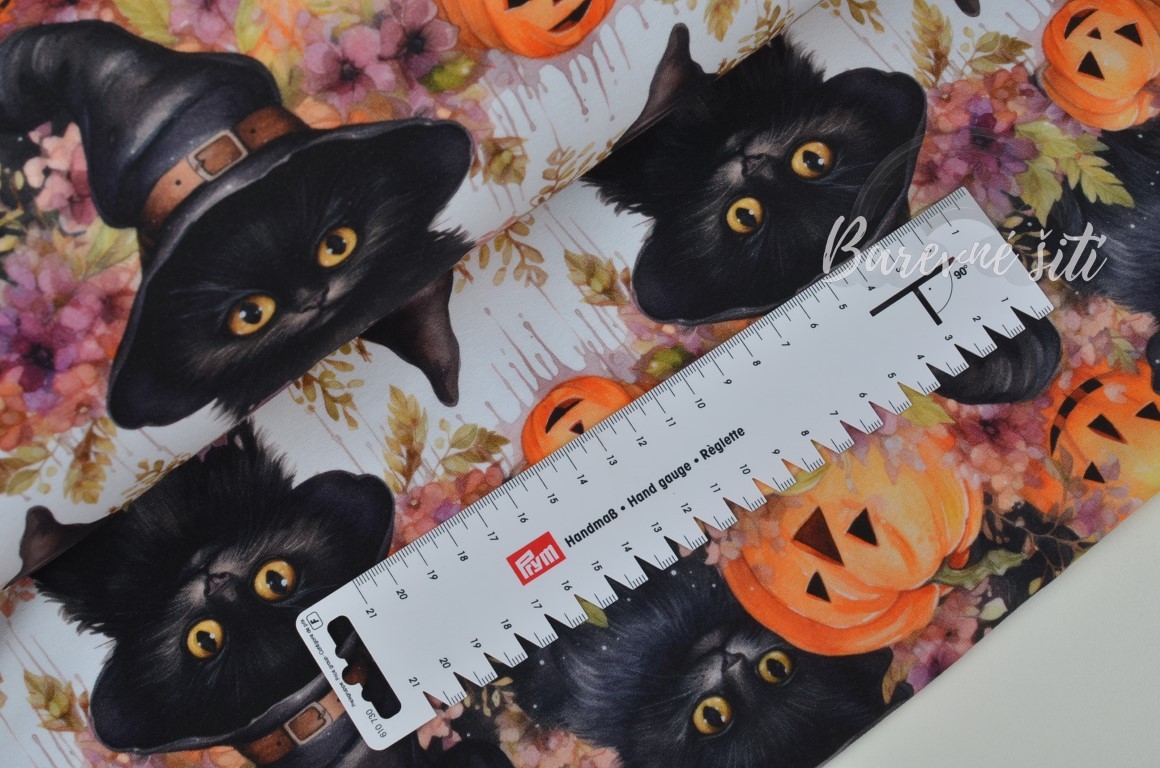 Úplet Halloweenské černé kočky, dýně (E)