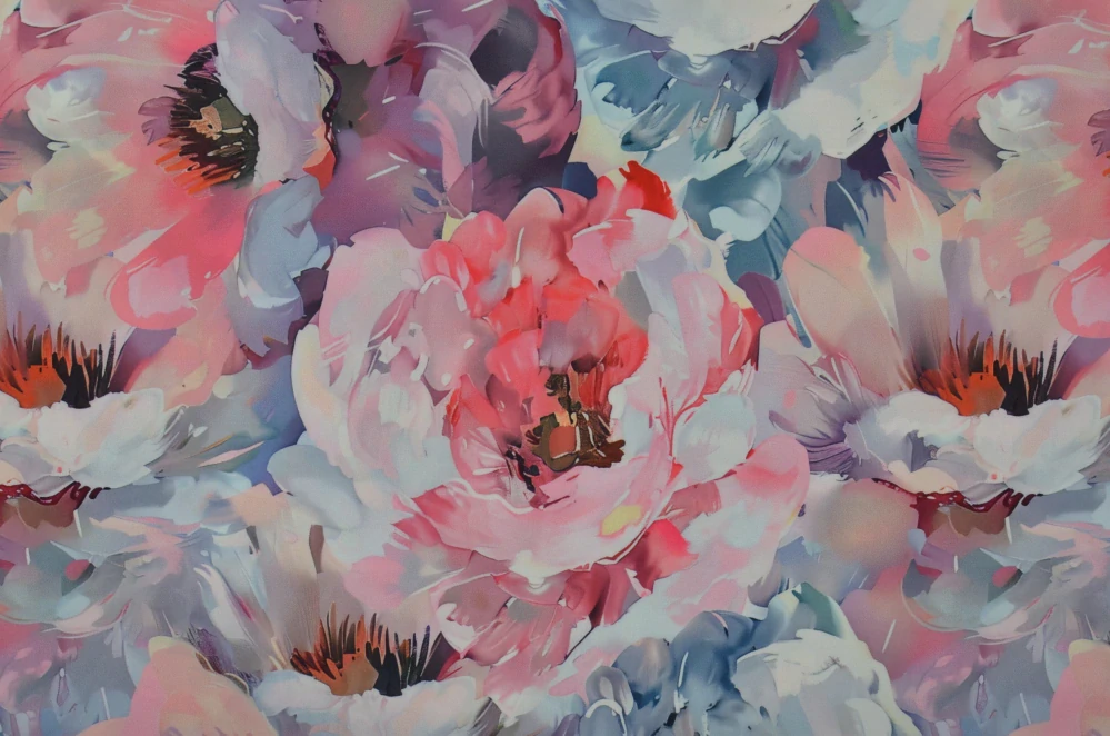 Silky, Růžovobílé tempera květy (E)