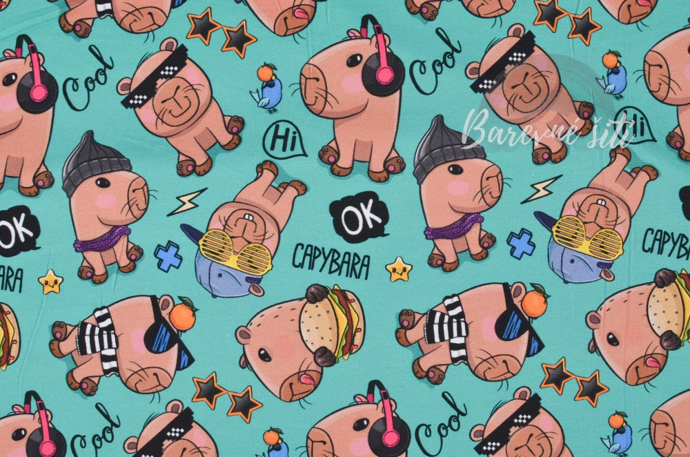 Úplet, Capybara kreslená, zelený podklad (E)