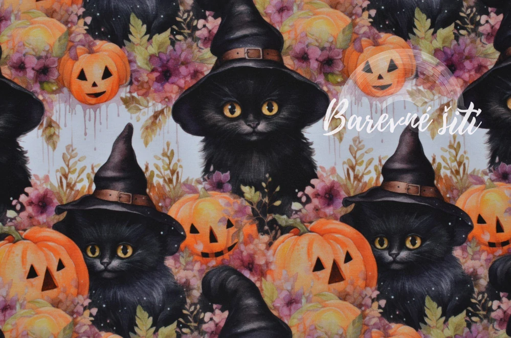 Teplákovina, Halloweenské černé kočky, dýně (E)