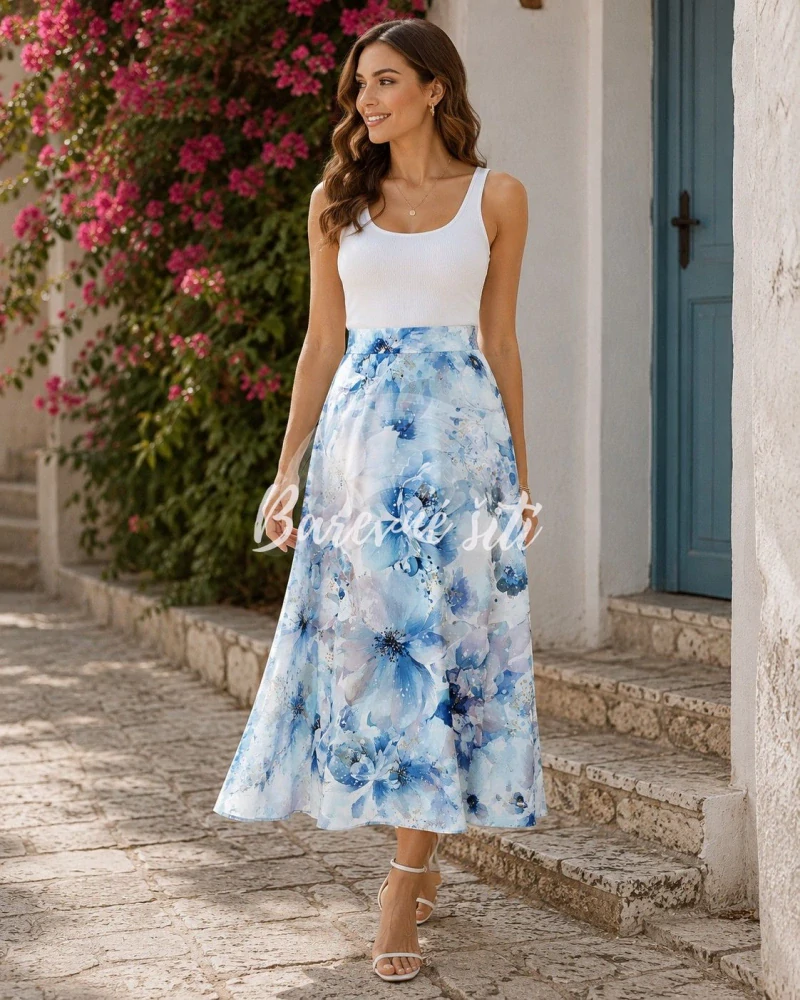 Silky, Modré květy na bílé (E) 1m/ks