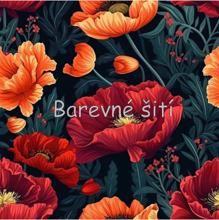 Teplákovina Rozkvetlé oranžovočervené květy (E)