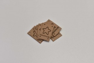 Štítek koženka, Handmade hvězda béžová krátký (E)