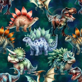 Zimní softshell Dinosauři na tmavě zelené (E)